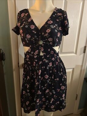 American Eagle Outfitters Black Floral Mini Dress with Pink Flowers